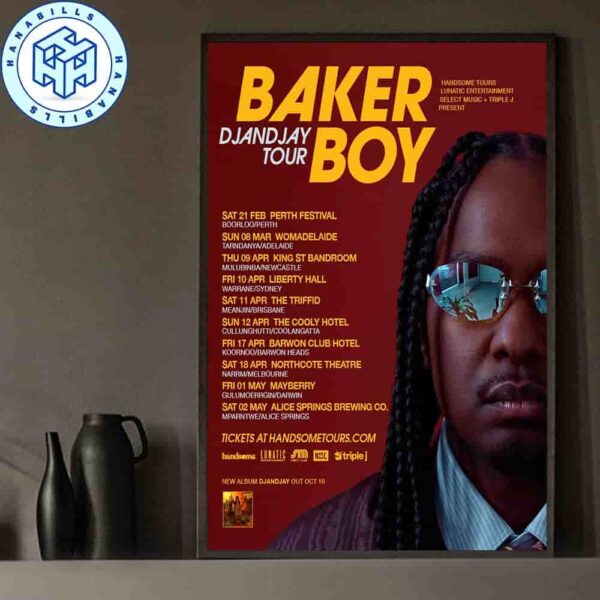 Baker Boy Djandjay Tour Australia February 2026 Home Decor Poster Canvas