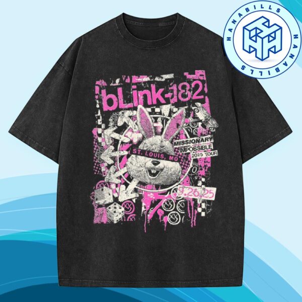 Blink-182 St Louis Missouri 2025 Exclusive Washed Tee Merch Live At Hollywood Casino Amphitheater On September 26 2025 Shirt