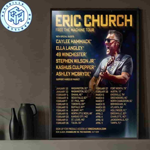 Eric Church Milwaukee Free The Machine Tour 2026 Dates List Home Decor Poster Canvas