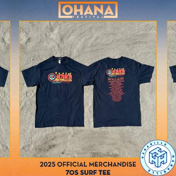 Official Ohana Festival 2025 Doheny State Beach Dana Point CA On Sept 26-27-28 Dates List 70s surf T-shirt