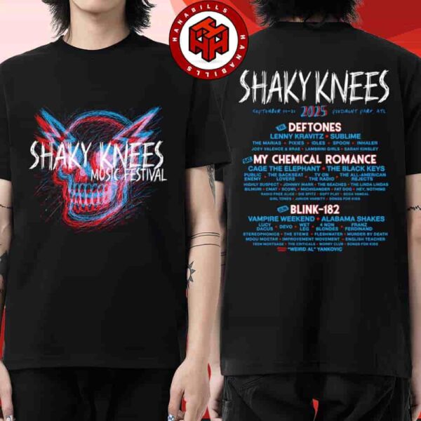 Shaky Knees Festival 2025 Event Tee At Piedmont Park In Atlanta GA On Sep 19-21 2025 Merch Shockwave Lineup Two Sided Unisex T-Shirt