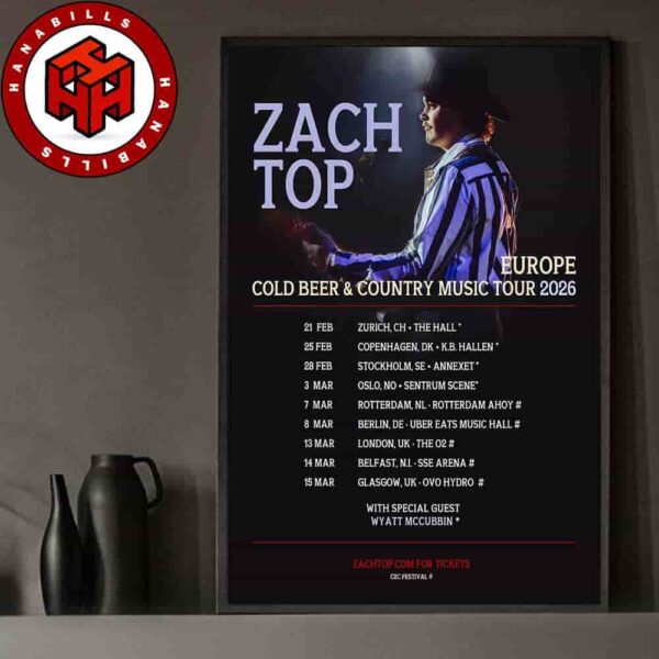 Zach Top Cold Beer And Country Music Europe Tour Dates List 2026 Home Decor Poster Canvas