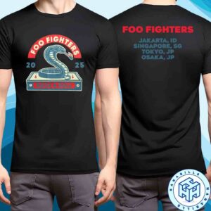 Foo Fighters Rock N Roll Japan Tour 2025 Exclusive Matchbox Cobra Tee Merch Cities List Two Sided Unisex T-Shirt