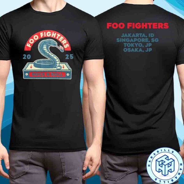 Foo Fighters Rock N Roll Japan Tour 2025 Exclusive Matchbox Cobra Tee Merch Cities List Two Sided Unisex T-Shirt