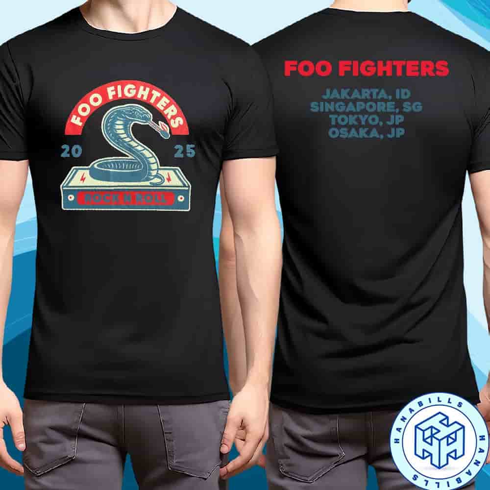 Foo Fighters Rock N Roll Japan Tour 2025 Exclusive Matchbox Cobra Tee Merch Cities List Two Sided Unisex T-Shirt